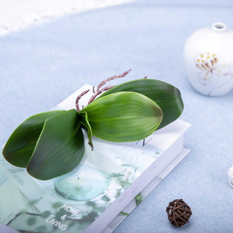 Fnize Orchid Leaves Artificial Phalaenopsis Stems Leaf Faux Cymbidium Flower Foliage Green Real Touch Latex Bulk 8 Inches 2pcs - Image 4